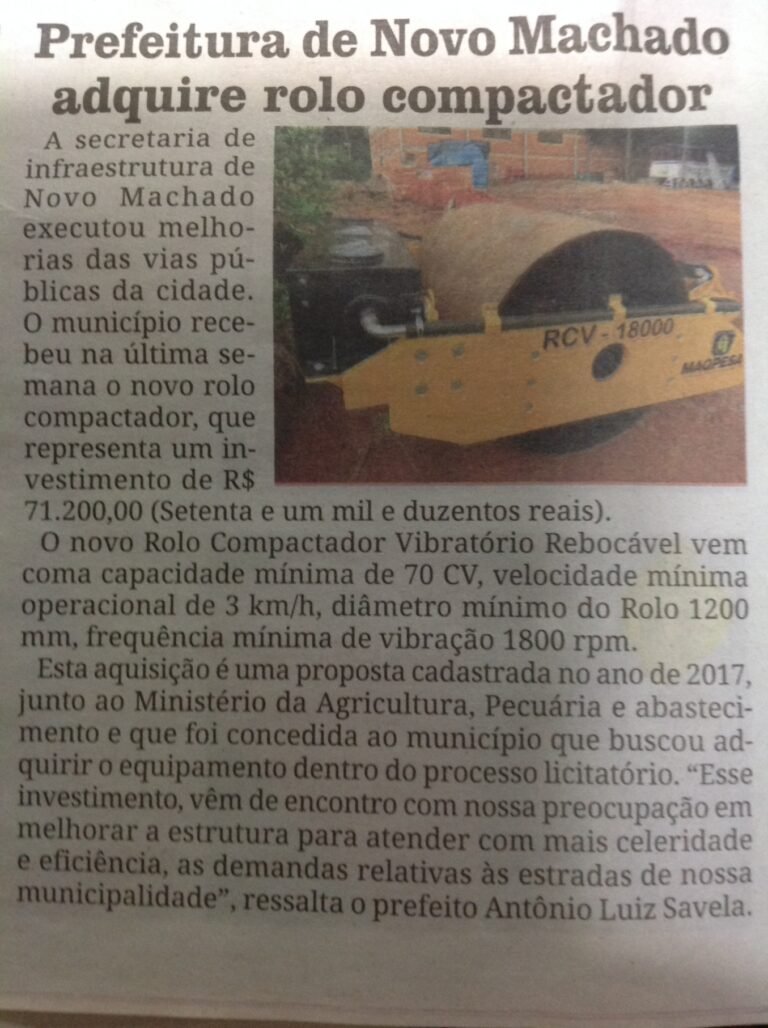 Leia mais sobre o artigo Prefeitura de Novo Machado adquire Rolo Compactador